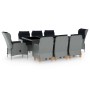 Set comedor jardín 9 pzas y cojines ratán sintético gris claro