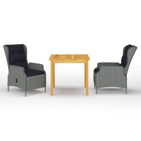 Juego de comedor para jardín 3 piezas gris claro