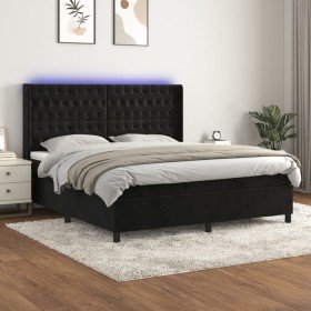 Cama box spring colchón y LED terciopelo negro 180x200 cm Cama box spring colchón y LED terciopelo negro 180x200 cm