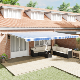 Toldo Retráctil with Manual Azul y blanco 6 x 3 m Tela y metal