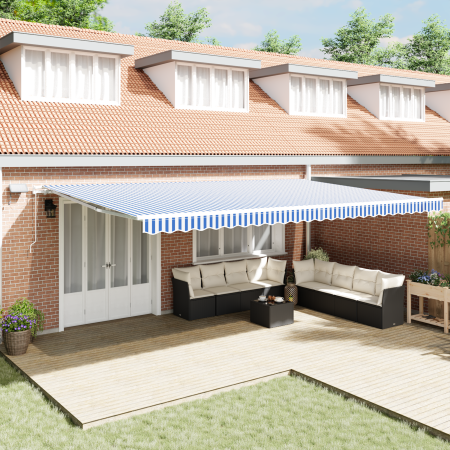 Toldo Retráctil with Manual Azul y blanco 6 x 3 m Tela y metal