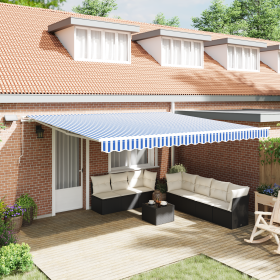 Toldo Retráctil with Manual Azul y blanco 4.5 x 3 m Tela y metal