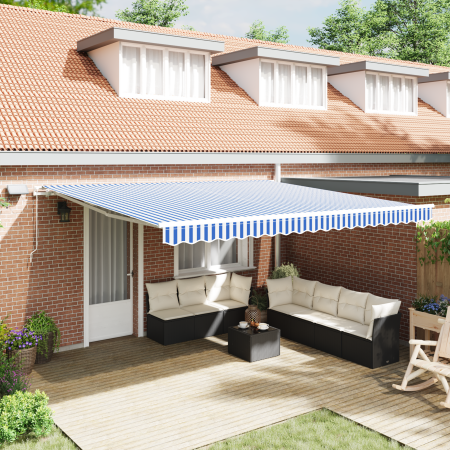 Toldo Retráctil with Manual Azul y blanco 4.5 x 3 m Tela y metal