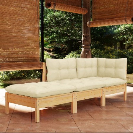 Gartenmöbel 3 Stück Kissen aus massivem cremefarbenem Kiefernholz von vidaXL, Gartensets - Ref: Foro24-3096280, Preis: 239,52...