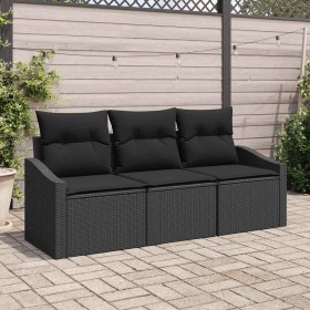 Conjunto de sofá de jardín 3 pcs Negro Poliratán