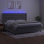 Cama box spring colchón y LED terciopelo gris claro 200x200 cm