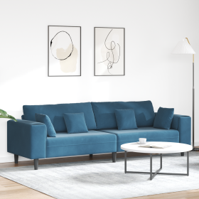 Sofá de terciopelo con cojín con almohada Azul 208 cm Terciopelo