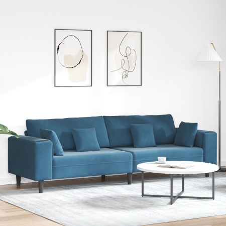 Sofá de terciopelo con cojín con almohada Azul 208 cm Terciopelo