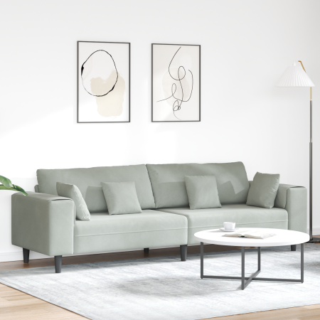 Sofá de terciopelo con cojín con almohada Gris Claro 208 cm