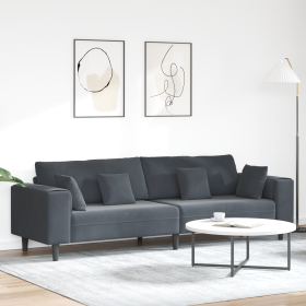 Sofá de terciopelo con cojín con almohada Gris oscuro 208 cm