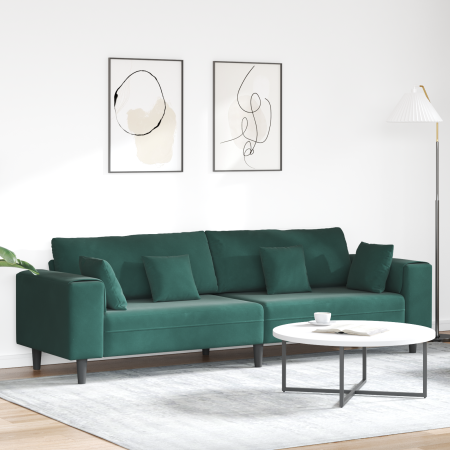 Sofá de terciopelo con cojín con almohada Verde oscuro 208 cm