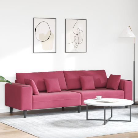 Sofá de terciopelo con cojín con almohada Rojo vino 208 cm