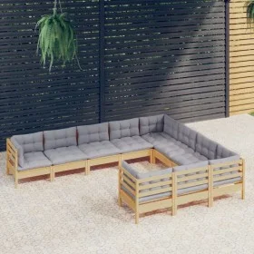 Juego de muebles de jardín 10 pzas y cojines madera de pino de vidaXL, Conjuntos de jardín - Ref: Foro24-3096994, Precio: 794...