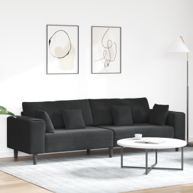 Sofá de terciopelo con cojín con almohada Negro 208 cm