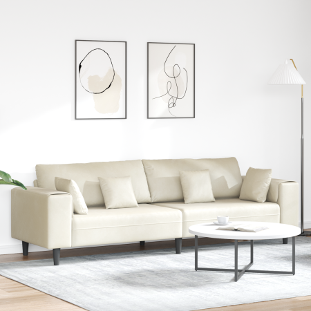 Sofá de terciopelo con cojín con almohada Crema 208 cm