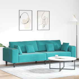 Sofá de terciopelo con cojín con almohada Turquesa 208 cm