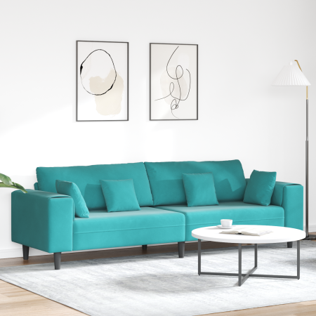 Sofá de terciopelo con cojín con almohada Turquesa 208 cm