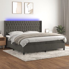 Cama box spring colchón y LED terciopelo gris oscuro 200x200 cm Cama box spring colchón y LED terciopelo gris oscuro 200x200 cm