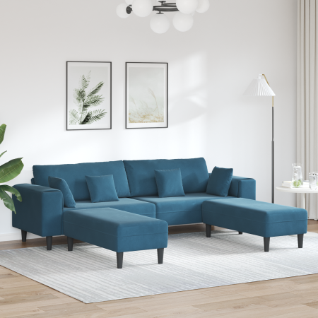 Sofá de terciopelo con cojín con almohada 3 pcs Azul 208 cm
