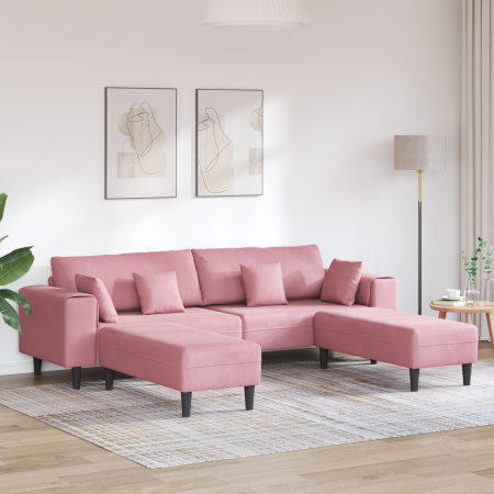 Sofá de terciopelo con cojín con almohada 3 pcs Rosa 208 cm