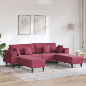 Sofá de terciopelo con cojín 3 pcs Rojo vino 208 cm Terciopelo