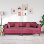 Sofá de terciopelo con cojín 3 pcs Rojo vino 208 cm Terciopelo