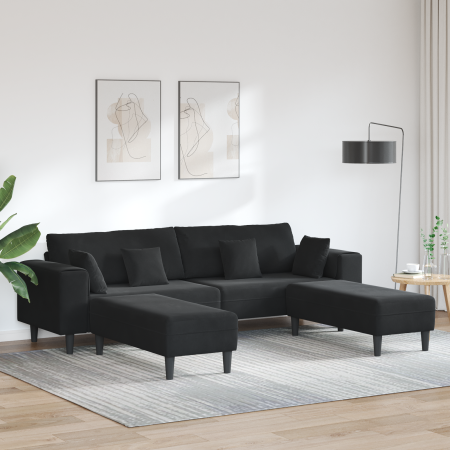 Sofá de terciopelo con cojín con almohada 3 pcs Negro 208 cm