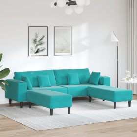 Sofá de terciopelo con cojín 3 pcs Turquesa 208 cm Terciopelo