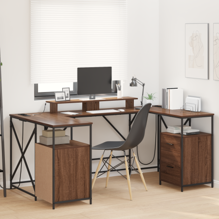Escritorio con cajón con almacenamiento Roble Marrón 182 x 101