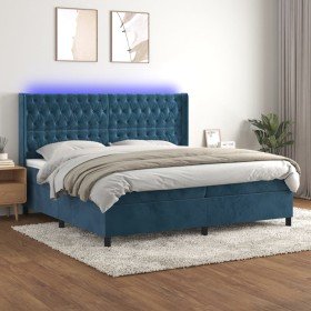 Cama box spring colchón y LED terciopelo azul oscuro 200x200 cm Cama box spring colchón y LED terciopelo azul oscuro 200x200 cm