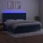 Cama box spring colchón y LED terciopelo azul oscuro 200x200 cm