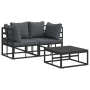 Conjunto de sofá de jardín 3 pcs Negro 70 x 70 x 32 cm Aluminio