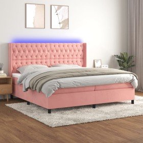 Cama box spring colchón y LED terciopelo rosa 200x200 cm Cama box spring colchón y LED terciopelo rosa 200x200 cm