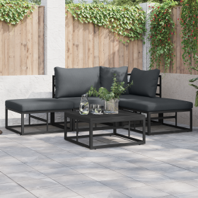 Conjunto de sofá de jardín 5 pcs Negro 70 x 70 x 32 cm Aluminio