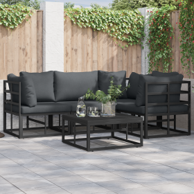 Conjunto de sofá de jardín 4 pcs Negro 213 x 143 x 71 cm