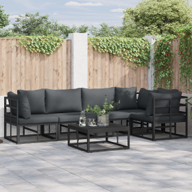 Conjunto de sofá de jardín 6 pcs Negro 70 x 70 x 32 cm Aluminio