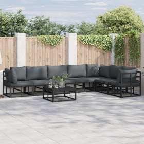 Conjunto de sofá de jardín 8 pcs Negro 70 x 70 x 32 cm Aluminio