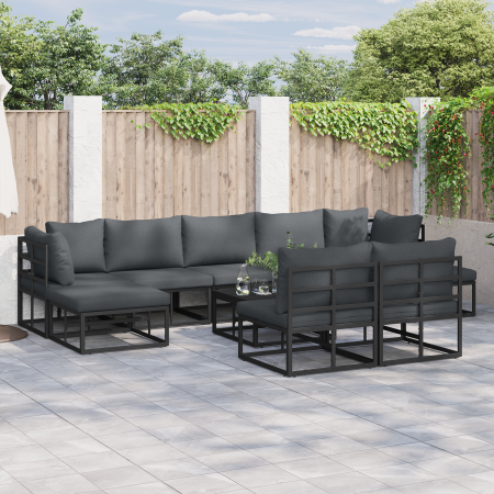 Conjunto de sofá de jardín 10 pcs Negro 70 x 70 x 32 cm