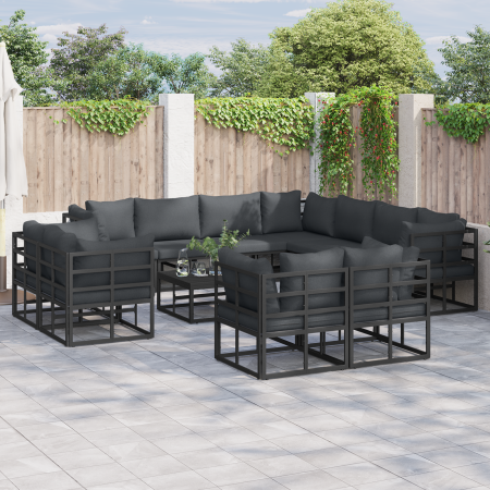 Conjunto de sofá de jardín 12 pcs Negro 70 x 70 x 32 cm