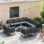 Conjunto de sofá de jardín 12 pcs Negro 70 x 70 x 32 cm
