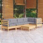 6-teiliges Gartenmöbel-Set mit Kissen aus grauem Kiefernholz von vidaXL, Gartensets - Ref: Foro24-3096387, Preis: 474,71 €, R...