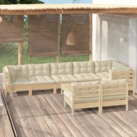 Garden furniture 9 pieces and cushions solid cream pine wood by vidaXL, Garden sets - Ref: Foro24-3096460, Price: 652,66 €, D...
