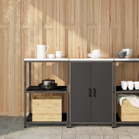 Juego de Almacenamiento de Cocina 2 pcs Negro 120 x 50 x 92 cm