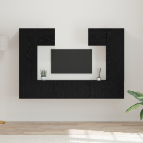 Conjunto de mueble de TV 7 pcs Roble negro 180 x 30 x 120 cm