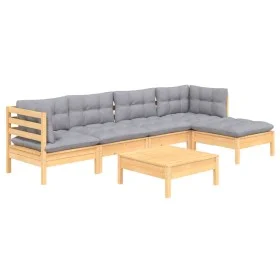 6-piece garden furniture set with gray pine wood cushions by vidaXL, Garden sets - Ref: Foro24-3096363, Price: 410,21 €, Disc...