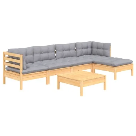 6-teiliges Gartenmöbel-Set mit Kissen aus grauem Kiefernholz von vidaXL, Gartensets - Ref: Foro24-3096363, Preis: 410,21 €, R...