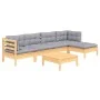 6-teiliges Gartenmöbel-Set mit Kissen aus grauem Kiefernholz von vidaXL, Gartensets - Ref: Foro24-3096363, Preis: 410,21 €, R...
