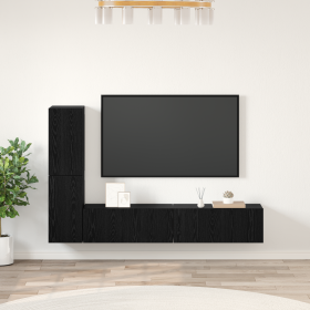 Mueble de TV de Pared 4 pcs Roble negro Madera contrachapada
