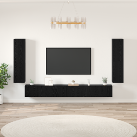 Conjunto de mueble de TV 5 pcs Roble negro Madera contrachapada