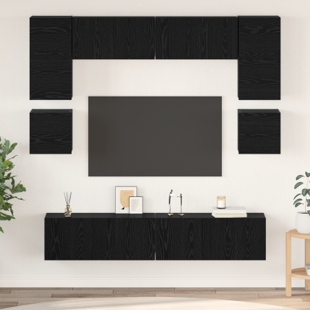 Conjunto de mueble de TV 8 pcs Roble negro 80 x 30 x 30 cm